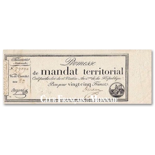 25 Francs Promesse  de Mandat Territorial - Monnaie fiduciaire : 1796-1797