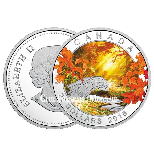 20 Dollars Argent Canada BE 2016 colorisée - Tranquillité d’automne