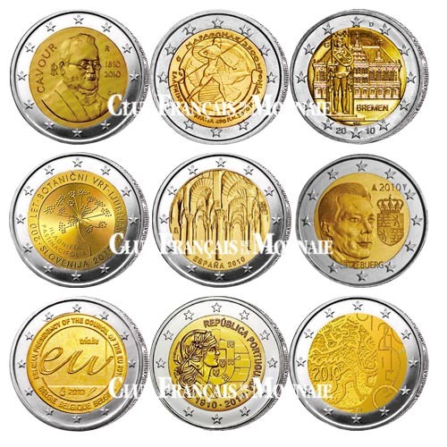 Lot des 9 x 2 Euro 2010 Lot des 9 x 2 Euro 2010