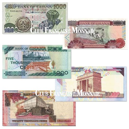 Lot de 5 billets Ghana 2003-2006