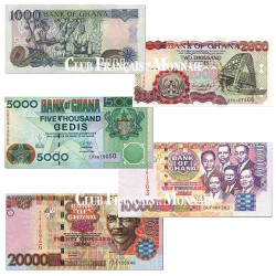 Lot de 5 billets Ghana 2003-2006