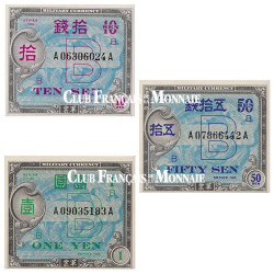 Lot de 3 billets Japon 1944