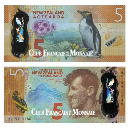 Billet 5 Dollars Nouvelle Zélande 2015 polymère