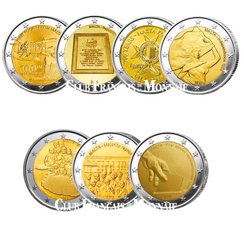 Lot des 7 x 2 Euro Malte 2011-2012 Lot des 7 x 2 Euro Malte 2011-2012