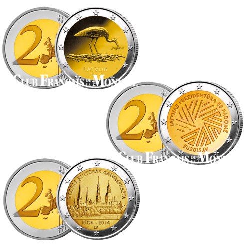 Lot des 3 x 2 Euro Lettonie 2014-2015