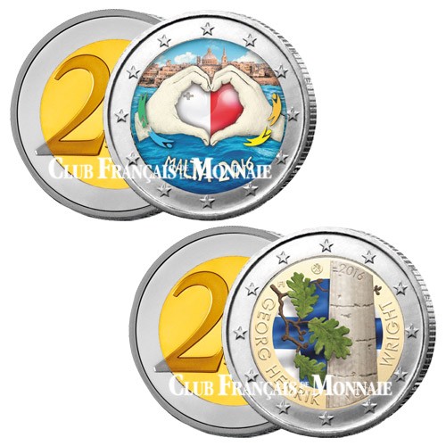 Lot des 2 x 2 Euro 2016 colorisée - Malte et Finlande Lot des 2 x 2 Euro 2016 colorisée - Malte et Finlande