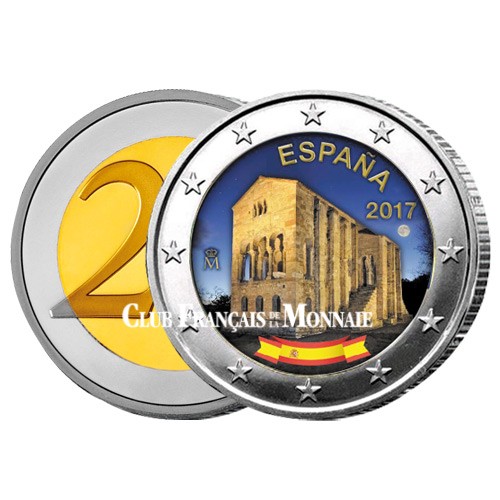 2 Euro Espagne colorisé 2017 - Église Santa Maria - Asturies