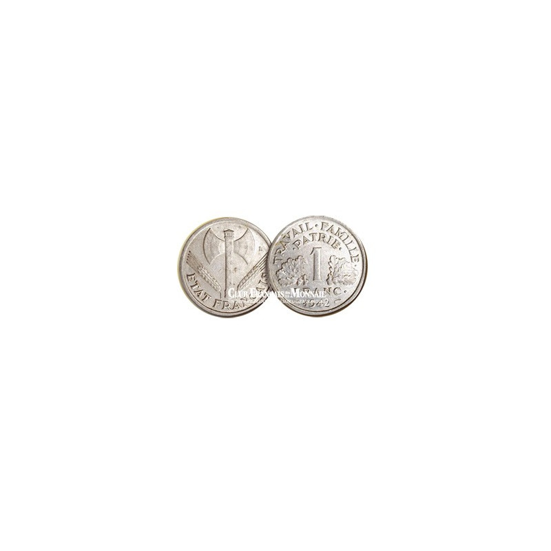 1 Franc 1942 Francisque – Pièce Rare Avec Hache Brisée – Bon état