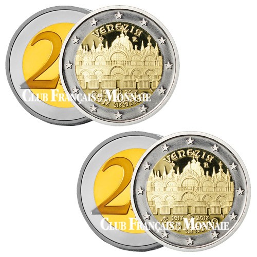 Lot de 2 x 2 Euro Italie 2017 – 400 ans de la Basilique Saint-Marc