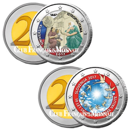 Lot des 2 x 2 Euro Slovaquie et Slovénie 2017 colorisées Lot des 2 x 2 Euro Slovaquie et Slovénie 2017 colorisées