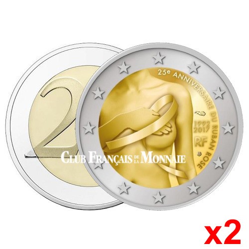 Lot 2 x 2 Euro France 2017 - 25 ans du ruban rose