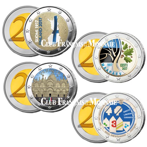 Lot des 4 x 2 Euro colorisées 2017 Lot des 4 x 2 Euro colorisées 2017