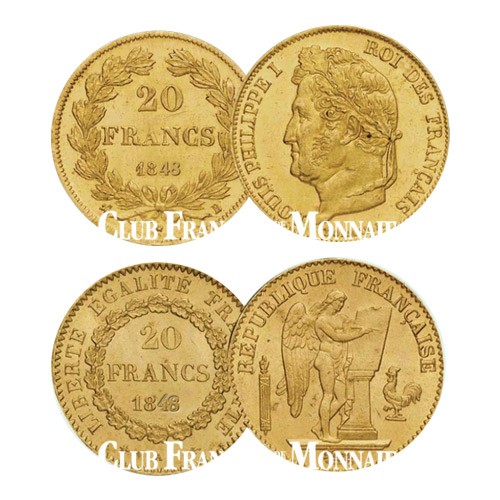 Lot des 2 x  20 Francs Or 1848 A