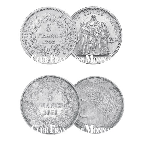 Lot des 2 x 5 Francs Argent IIème République