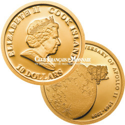2009 - Iles Cook - 10$ Or 1/25e once BE - 40 ans d'Apollo 11