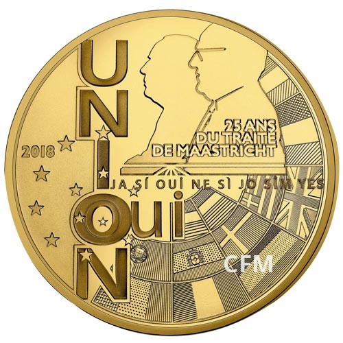 5 Euro Or France BE 2018 - 25 ans du Traité de Maastricht