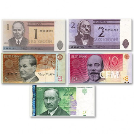 Lot 5 billets Estonie 1992-2007