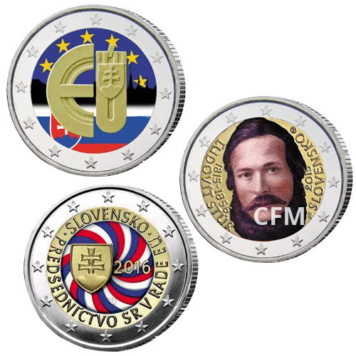 Lot des 3 x 2 Euros Slovaquie colorisées Lot des 3 x 2 Euros Slovaquie colorisées