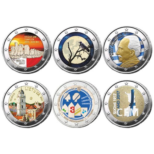 Lot des 12 x 2 Euro colorisées 2017 Lot des 12 x 2 Euro colorisées 2017