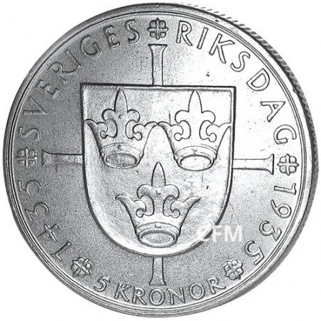 1935 - Suède - 5 Couronnes Argent Gustav V de Suède (2)