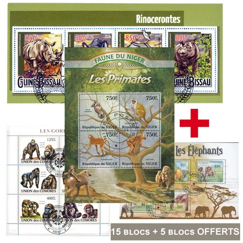 15 blocs animaux d'Afrique + 5 blocs OFFERTS