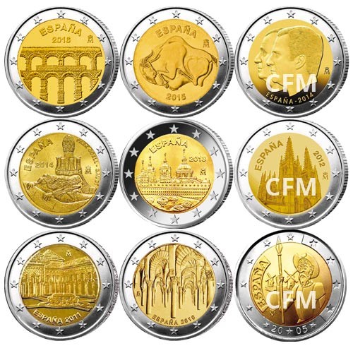 Lot des 9 x 2 Euro Espagne Lot des 9 x 2 Euro Espagne