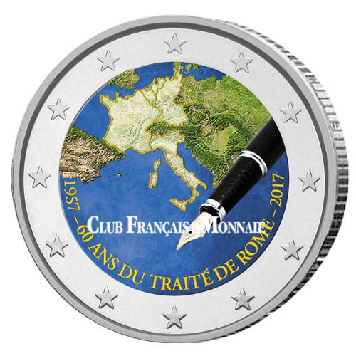 2 Euro enduite 60 ans du Traité de Rome illustrée