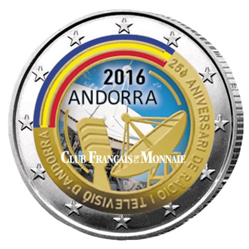 2 Euro Andorre 2016 colorisée - 25 ans de la radio et de  la télévision d’Andorre
