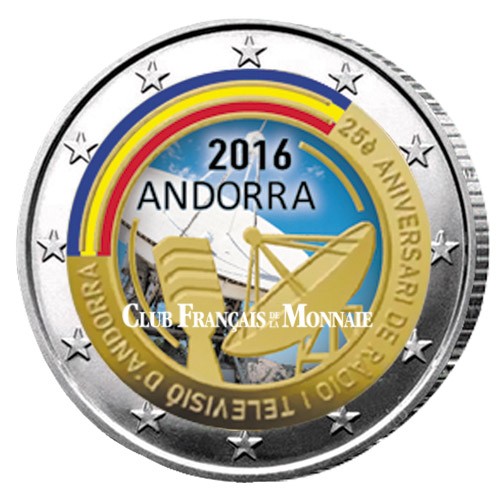 2 Euro Andorre 2016 colorisée - 25 ans de la radio et de la télévision d’Andorre 2 Euro Andorre 2016 colorisée - 25 ans de la radio et de la télévision d’Andorre