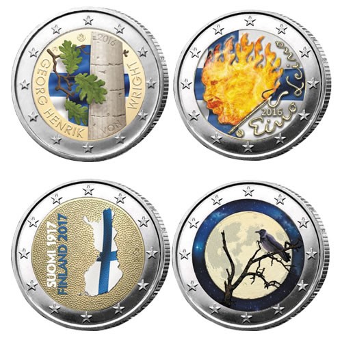 Lot des 4 x 2 Euro Finlande 2016/2017 colorisées Lot des 4 x 2 Euro Finlande 2016/2017 colorisées