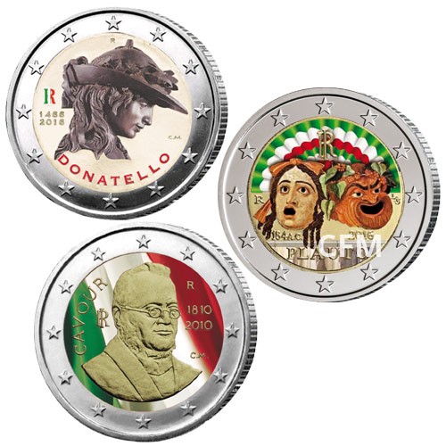 Lot des 3 x 2 euro Italie colorisée Lot des 3 x 2 euro Italie colorisée