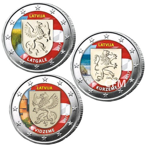 Lot des 3 x 2 Euro Lettonie 2017/2016 colorisées Lot des 3 x 2 Euro Lettonie 2017/2016 colorisées