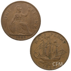 Lot de ½ Penny + 1 Penny Bronze  George V