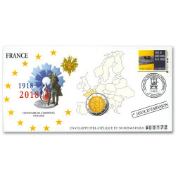 Enveloppe "1er jour" d'émission 2 Euro France 2018 Centenaire de l’Armistice