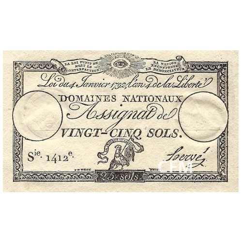 Assignat de 25 sols Monnaie fiduciaire : 1789-1797