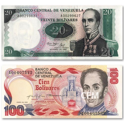 Set de 2 billets Venezuela 1980-1987