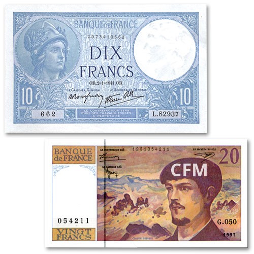 Lot des 2 billets 10 Francs + 20 Francs