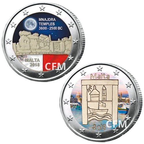 Lot des 2 x 2 Euro Malte 2018 colorisées Lot des 2 x 2 Euro Malte 2018 colorisées