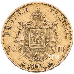 50 Francs Or Napoléon III Tête Nue 2nd Empire 1859 BB