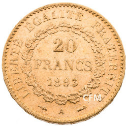 20 Francs Or Génie 1893 A - IIIe République