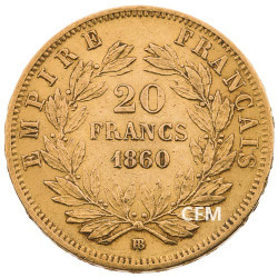 20 Francs Or – Napoléon III - Tête nue 1860BB