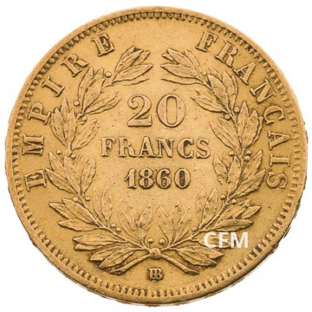 20 Francs Or – Napoléon III - Tête nue 1860BB