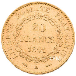 20 Francs Or Génie 1891 A  - IIIe République