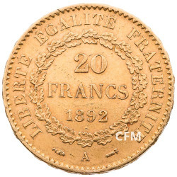 20 Francs Or Génie 1892 A  - IIIe République
