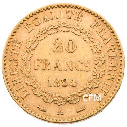 20 Francs Or Génie 1894 A  - IIIe République