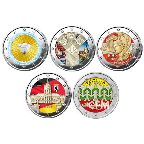 Lot des 5 X 2 Euro 2018 colorisées Lot des 5 X 2 Euro 2018 colorisées