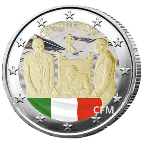 2 Euro Italie 2018 colorisée - 70 ans de la constitution