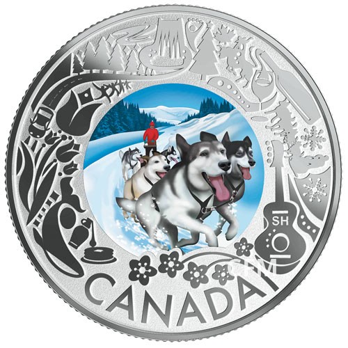 3 Dollars Argent Canada BE 2019 colorisée - Chien