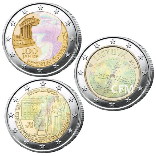 Lot des 3 x 2 Euro Hologramme 2018/2016