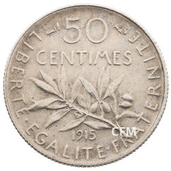 1915 - 50 CENTIMES ARGENT - TYPE SEMEUSE 3e REPUBLIQUE